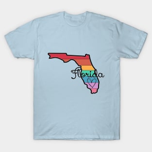 Florida Rainbow Sunshine State Outline Love T-Shirt